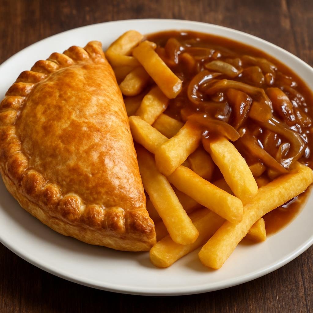 Entree: United Kingdom – Northern Ireland – Pastie Supper (Fried meat-and-potato pastry served with chips and onion gravy) recipe