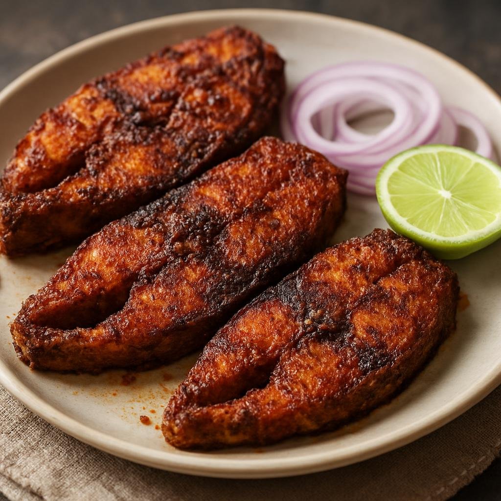 Entree: India – Chettinad – செட்டிநாடு மீன் வறுவல் ➤ Chettinaadu Meen Varuval (Spicy South Indian pan-fried marinated fish) recipe