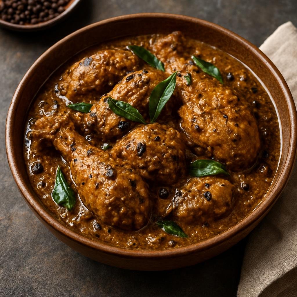 Entree: India – Chettinad – கோழி மிளகு மசாலா ➤ Kozhi Milagu Masala (Chettinad-style black-pepper chicken in a roasted-spice coconut gravy) recipe
