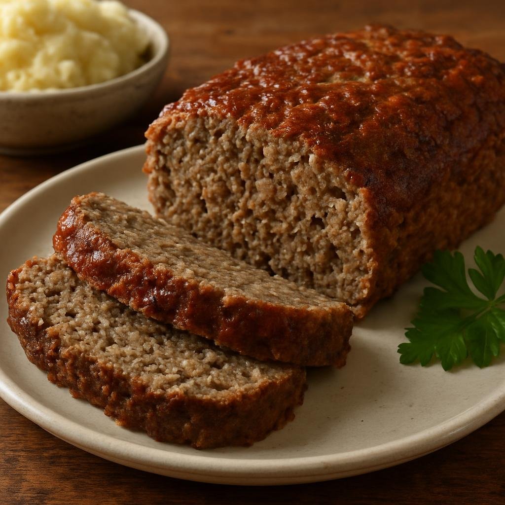 Entree: Canada – Northern Canada – Moose Meatloaf (Baked loaf of seasoned ground moose mixed with binder and aromatics) recipe