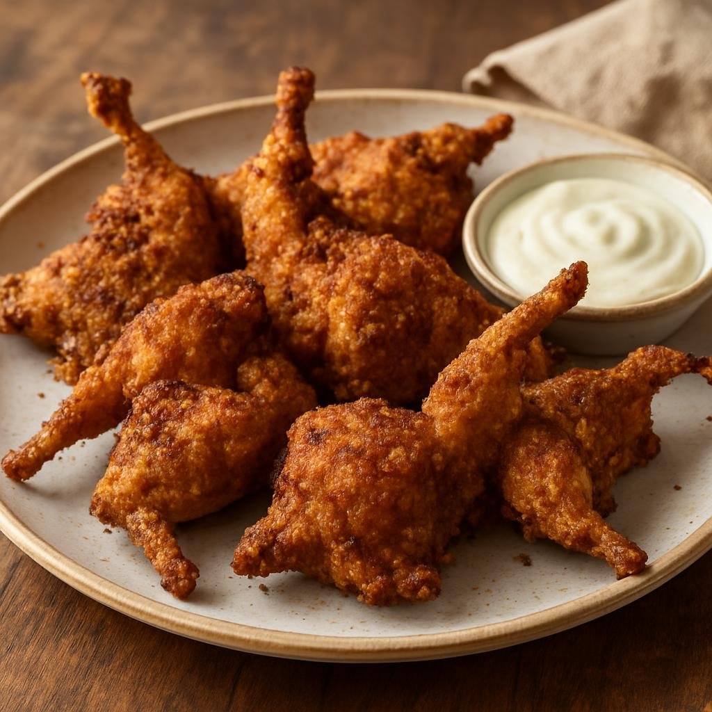 Entree: United States – Texas – Chicken Fried Quail (Texas-style breaded and pan-fried quail with a crispy seasoned crust) recipe
