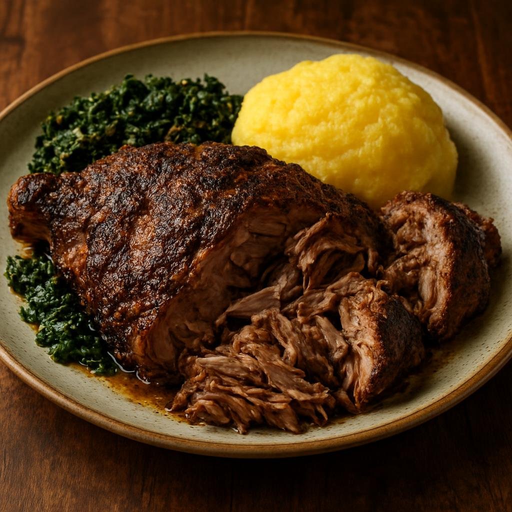 Entree: South Africa – Xhosa Cuisine – Umxhaxha (Traditional Xhosa-style slow-roasted mutton shoulder with a simple spiced marinade) recipe