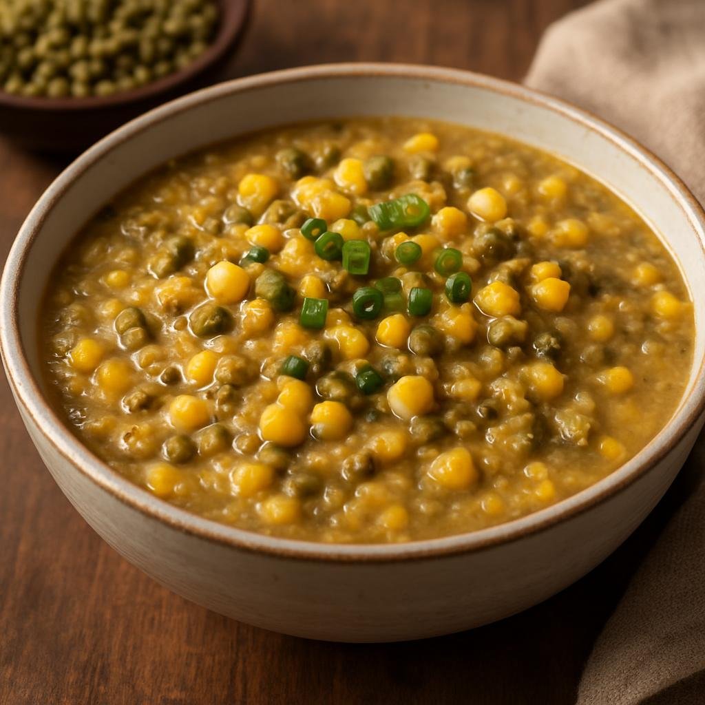 Entree: Indonesia – Flores & Timor – Jagung Bose (Hearty savory corn and mung bean stew/porridge typical of Flores and Timor) recipe